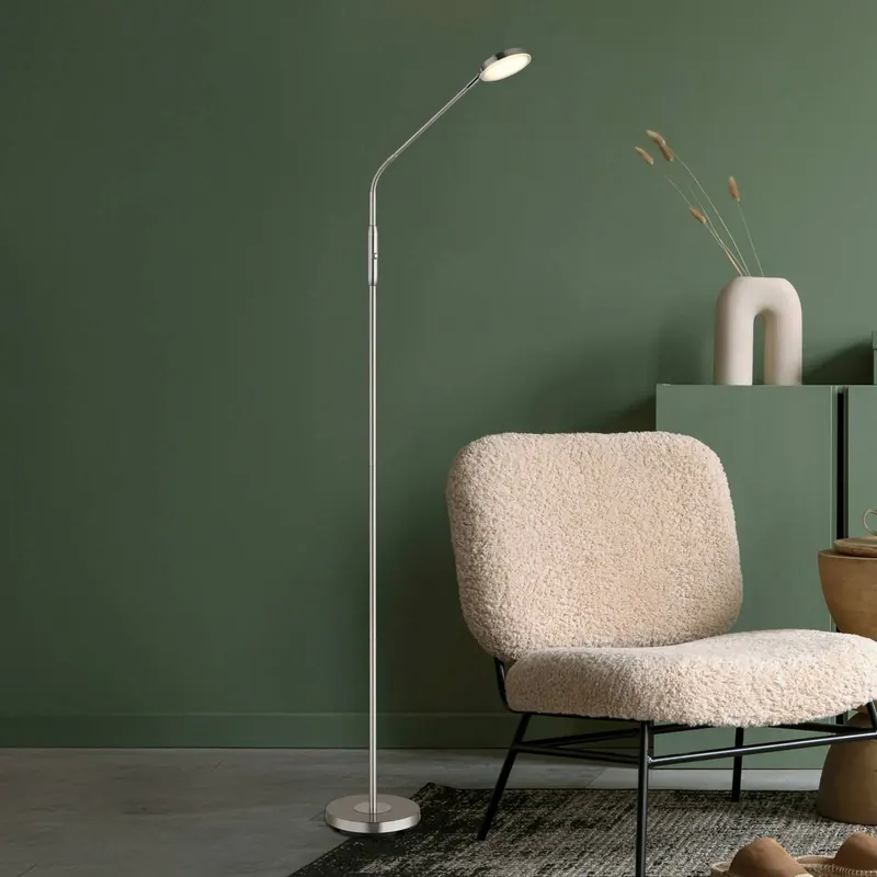 Lampa stojąca LED Silvio, w kolorze niklu, CCT, ściemniana, 173 cm