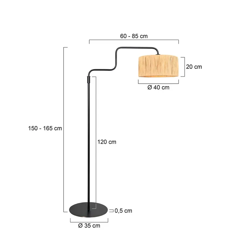 Lampa podłogowa Bloeba, czarna/brązowa, wysokość 165 cm, trawa morska