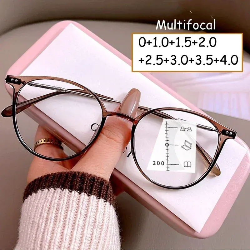 Luksusowe okulary wieloogniskowe do bliskiej i dalekiej odległości unisex okulary do czytania z blokadą niebieskiego światła dioptrie kobiety mężczyźni ultralekka nadwzroczność 0 do +4,0