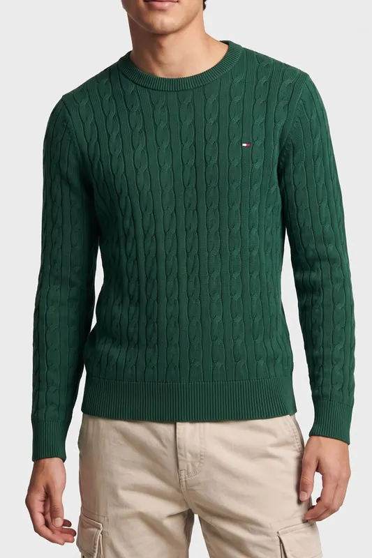 Tommy Hilfiger Classic Cotton Cable Ornamental Green Maat: XL | Sweaters Outlet | Heren | Groen