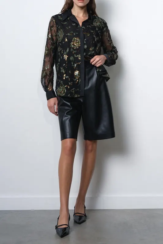 French Connection Roshene Sequin Shirt Black Sequin Multi Maat: 16 | Longsleeves Outlet | Dames | Zwart