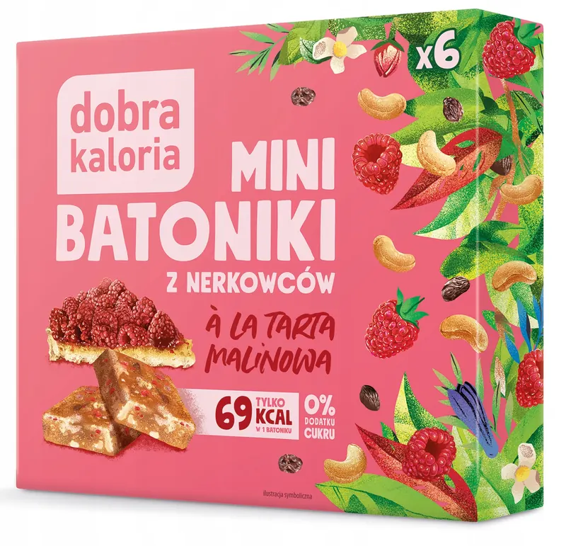 Mini Batoniki Tarta Malinowa Vege 0 Cukru Orzechy Dobra Kaloria 6 szt. Vege