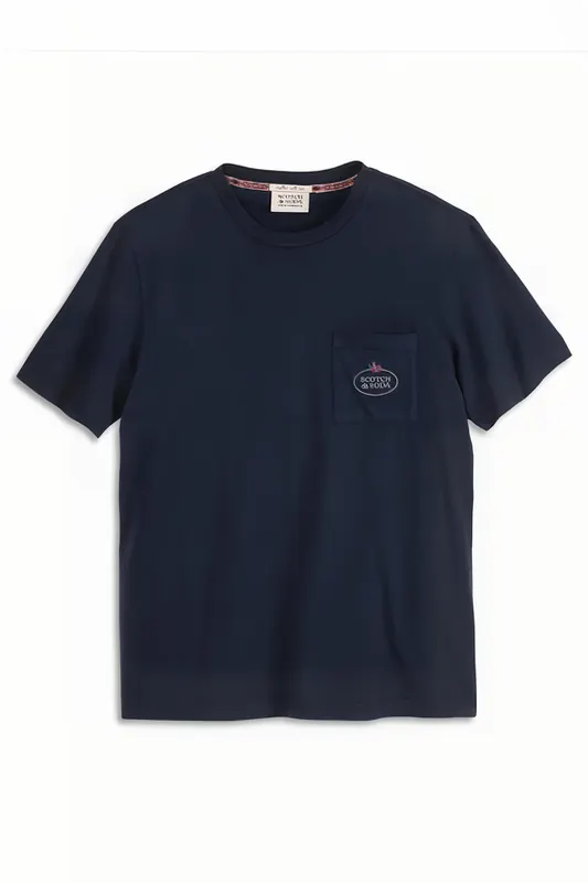 Scotch & Soda Garment Dyed Ss Pocket Tee Dark Blue Maat: M | Basic T-Shirts Outlet | Heren | Blauw