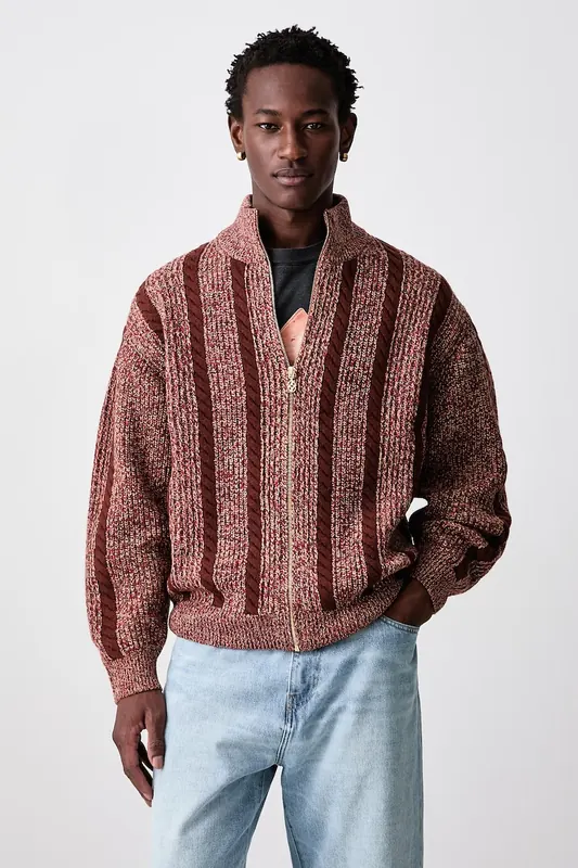 Drôle de Monsieur sweter rozpinany męski wełniany Torsade
