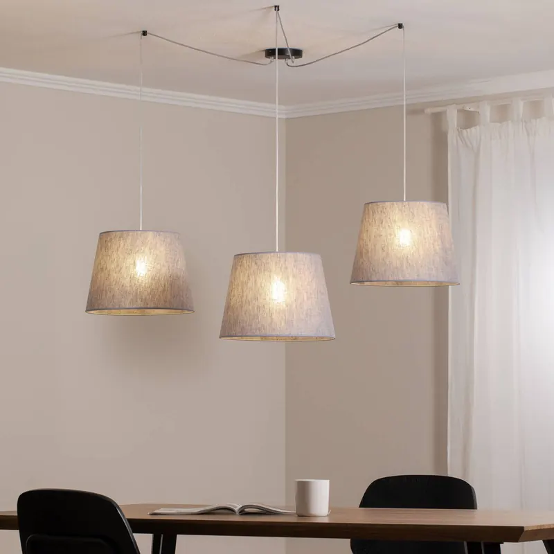 Lampa wisząca Ascot, szary, tkanina, 3-punktowa, zdecentralizowana