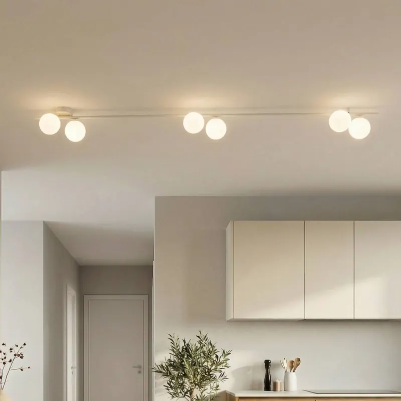 Lampa sufitowa Imelo, kremowa, 6-punktowa, szkło, długość 200 cm
