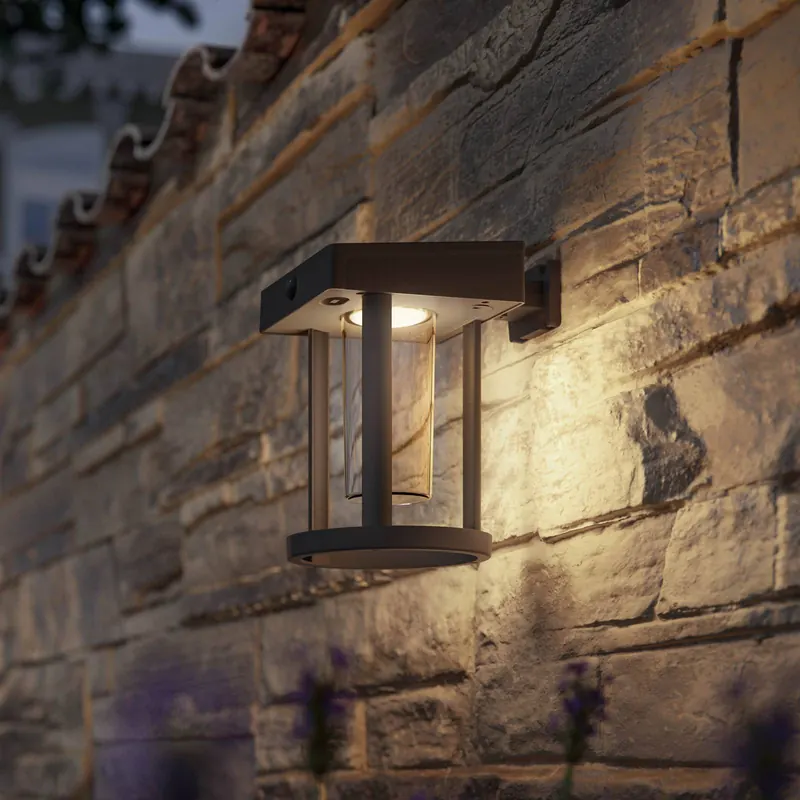 Lampa ścienna z czujnikiem słonecznym Philips Camill, czarna/przezroczysta, Ø