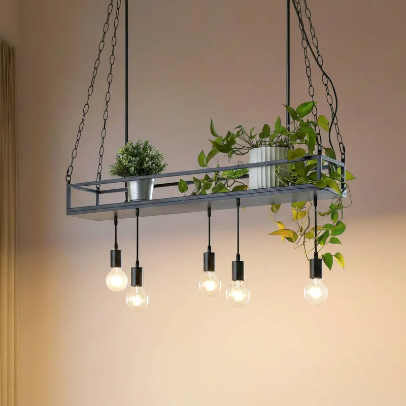 Żyrandol Lindby Kirista, 5-punktowy, czarny, 100 cm, E27
