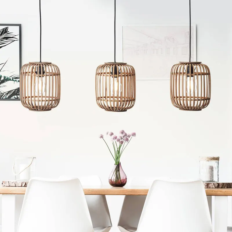 Lampa wisząca Woodrow, długość 105 cm, jasne drewno, 3-punktowa, bambus