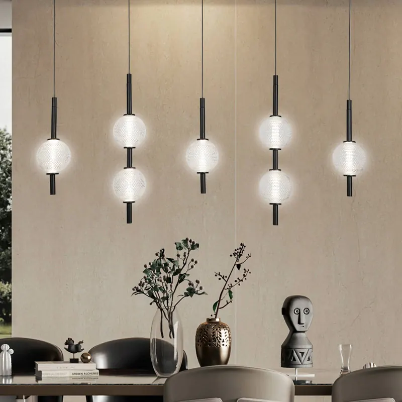Żyrandol LED Abeona, długość 105 cm, czarna metalowa, 7-punktowa