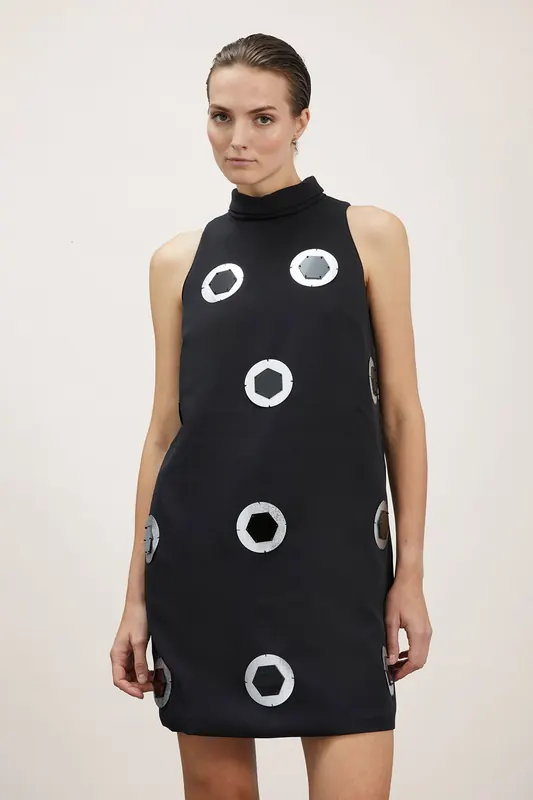 Motivi Flared Dress With Embroidered Details Black Maat: 38 | Mini Jurken Outlet | Dames | Zwart