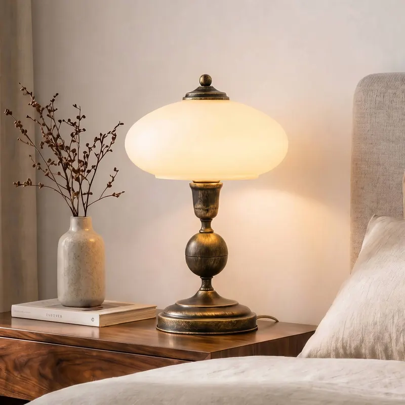Lampa stołowa Bolero, czarno-złota, kremowa, stal, szkło, E14