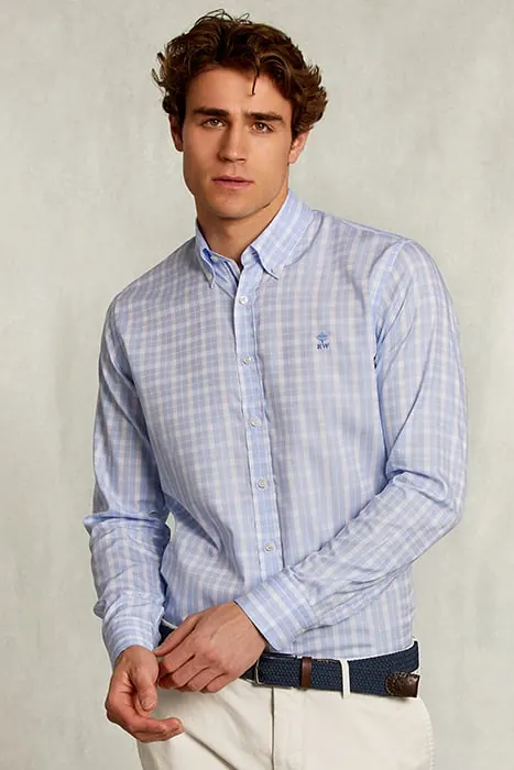 River Woods Custom Fit Checked Shirt Blue/white Blue Maat: S | Casual Overhemden Outlet | Heren | Blauw