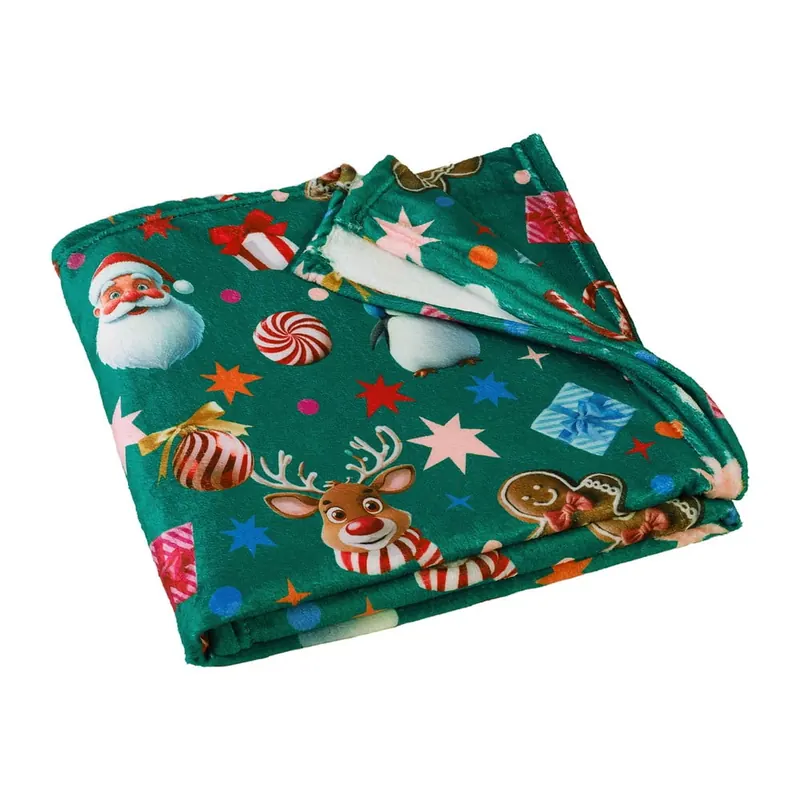 Zielony koc ze świątecznym motywem z mikropluszu 130x170 cm Christmas Icons – Catherine Lansfield