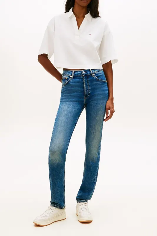 Tommy Hilfiger Mid Rise Slim Denim Medium Maat: W28L30 | Straight Broeken Outlet | Dames | Blauw