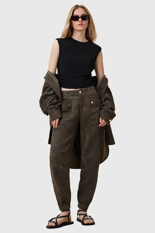 AllSaints Val Trouser Styx Leo Green Maat: 10 | Cargobroeken Outlet | Dames | Groen