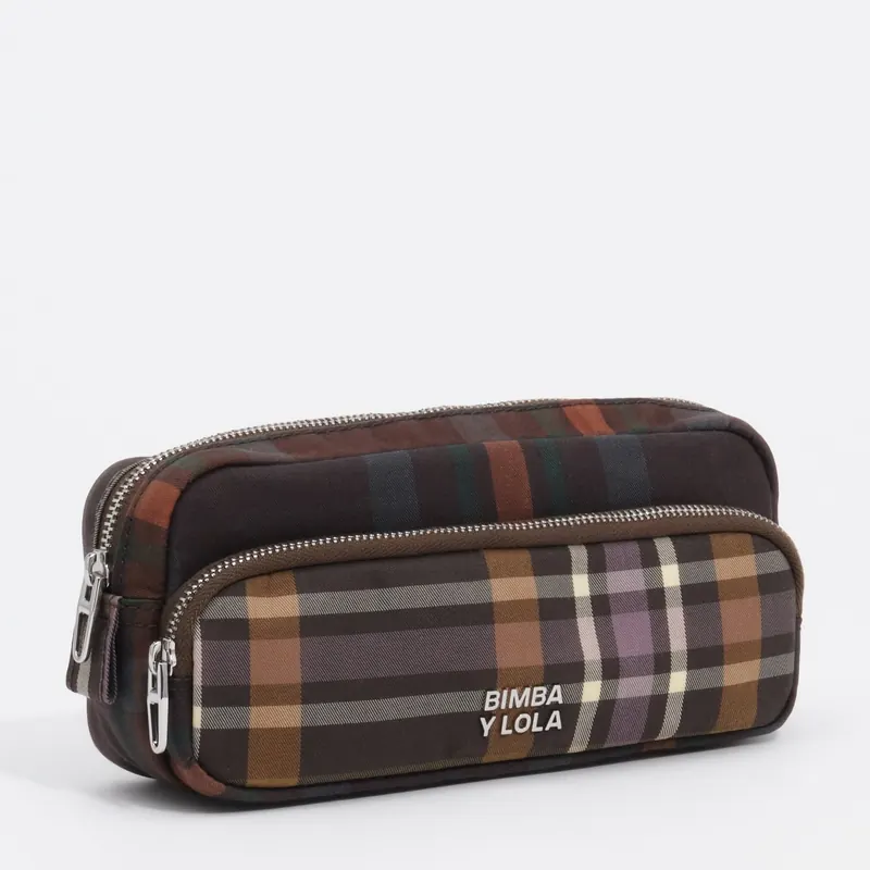 Etui pocket woskowane wykończenie tartan czekoladowo-zielona