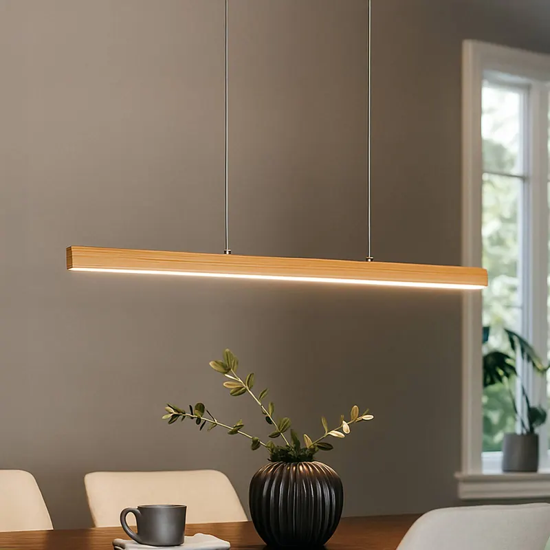 Lampa wisząca LED Shine-Wood, długość 105 cm, dąb/nikiel