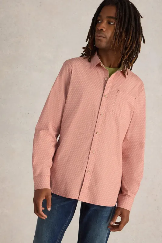 White Stuff Mini Flower Printed Shirt Pink Print Maat: 3XL | Casual Overhemden Outlet | Heren | Roze