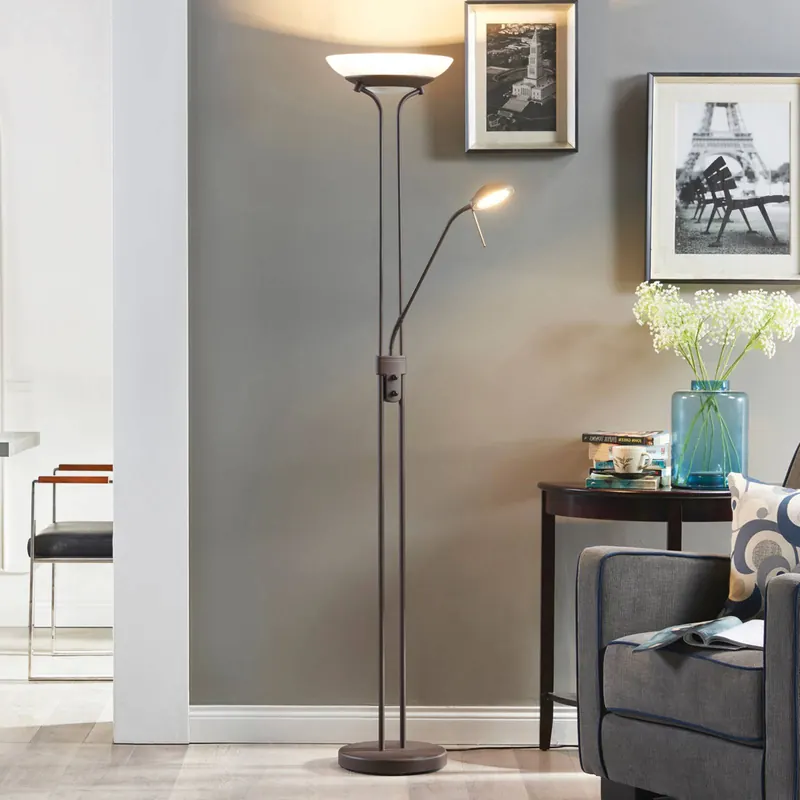 Lampa stojąca LED Lindby Yveta, w kolorze rdzy, lampka do czytania, ściemniana