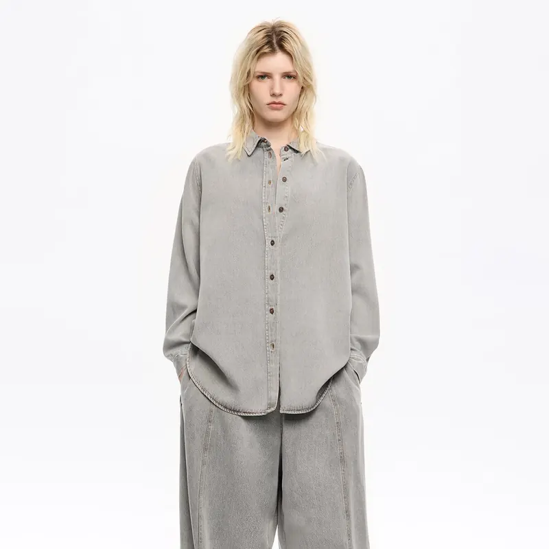 Koszula denim lejąca szara