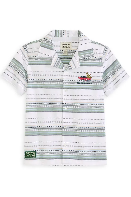 Scotch & Soda Boys Dobby Camp Shirt White Traditional Maat: L | Overhemden Outlet | Unisex | Wit