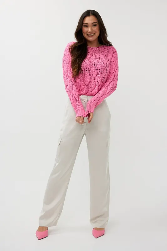 EsQualo Sweater Cable Tape Yarn Rose Maat: L | Sweaters Outlet | Dames | Roze