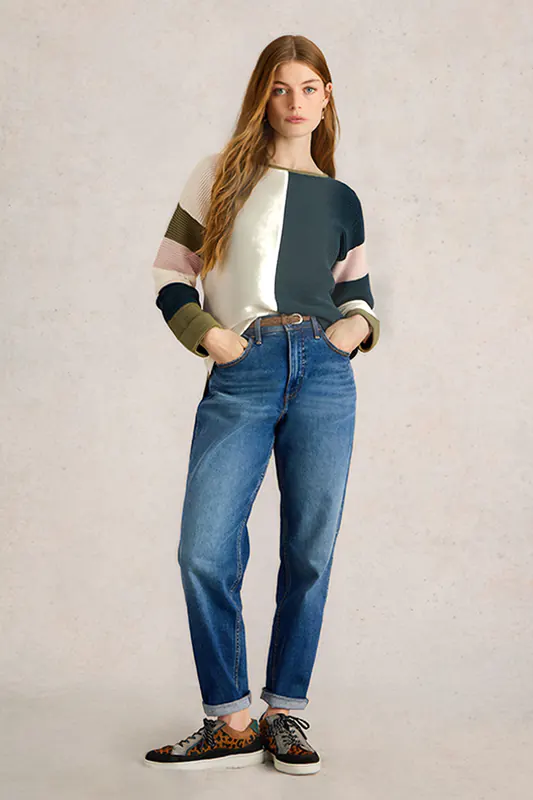 White Stuff Jana Colourblock Jumper Natural Multi Maat: 8 | Gebreide Truien Outlet | Dames