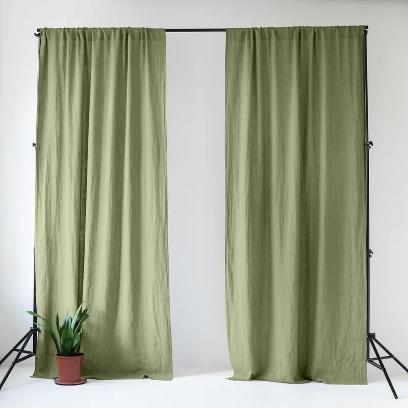 Jasnozielona lniana zasłona 140x170 cm Sage – Linen Tales