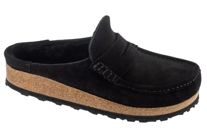 Birkenstock Naples Shearling 1028125, Unisex, Czarne, klapki, skóra zamszowa, rozmiar: 39