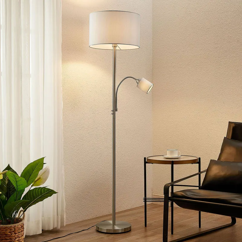 Lampa stojąca Lindby Colima, szary, tkanina, lampka do czytania, 170cm
