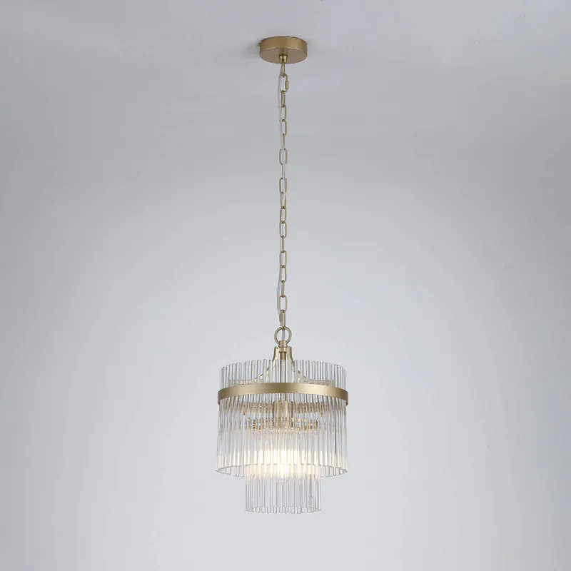Żyrandol Lara, Ø 26 cm, złota/przezroczysta, szkło/metal