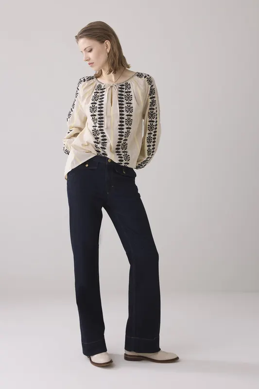 Summum Woman Longsleeve Top Momosa Stripe Pebble Beige Maat: 40 | Longsleeves Outlet | Dames | Creme