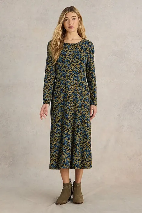 White Stuff Madeline Jersey Dress Navy Print Maat: 8 REGULAR | Midi Jurken Outlet | Dames | Blauw