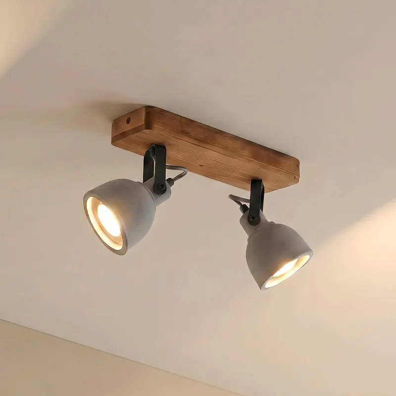 Spot Lindby Mitis, 30 cm, 2-punktowa, szary, drewno, beton, GU10