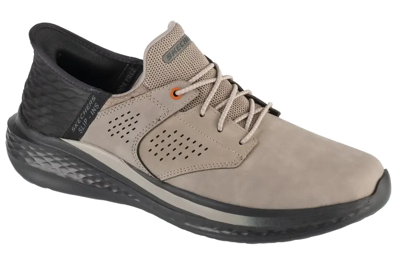 Skechers Slip-Ins: Slade - Macklin 210890-CMNT, Męskie, Szare, buty sneakers, skóra licowa, rozmiar: 45