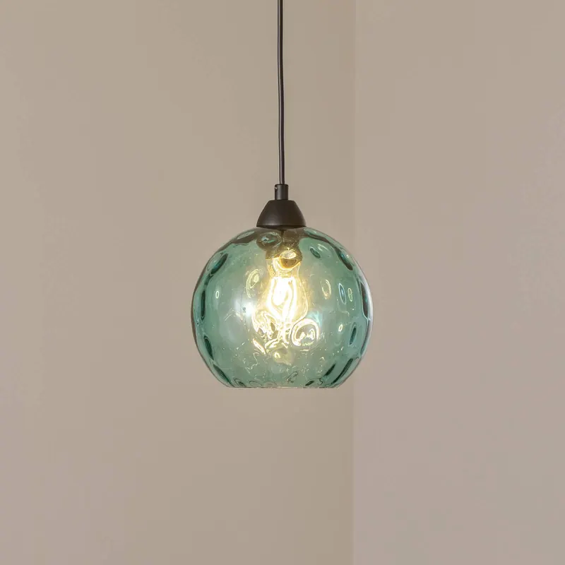 Lampa wisząca Benek, niebieska, szkło, Ø 20 cm, E27