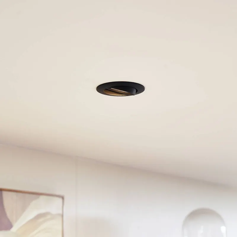 PRIOS Lampa sufitowa wpuszczana Fibur, czarna, cynk, Ø 8,2 cm, zestaw 3 szt.
