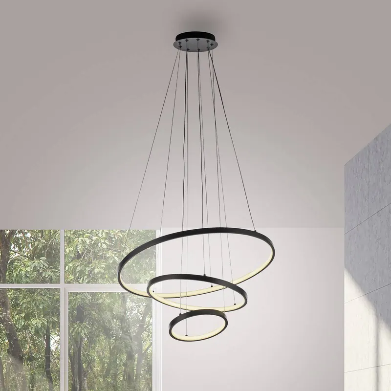JUST LIGHT. żyrandol LED Cerchi, czarna, 3000 K