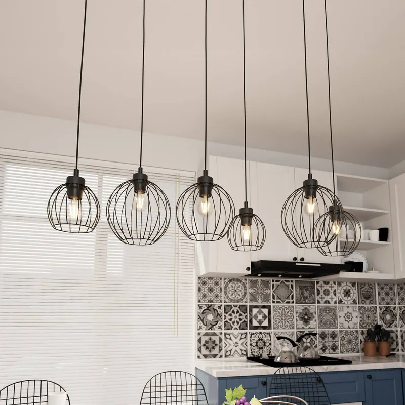 Lampa wisząca Nando, 6-punktowa, 125 cm, czarna, metal, E27