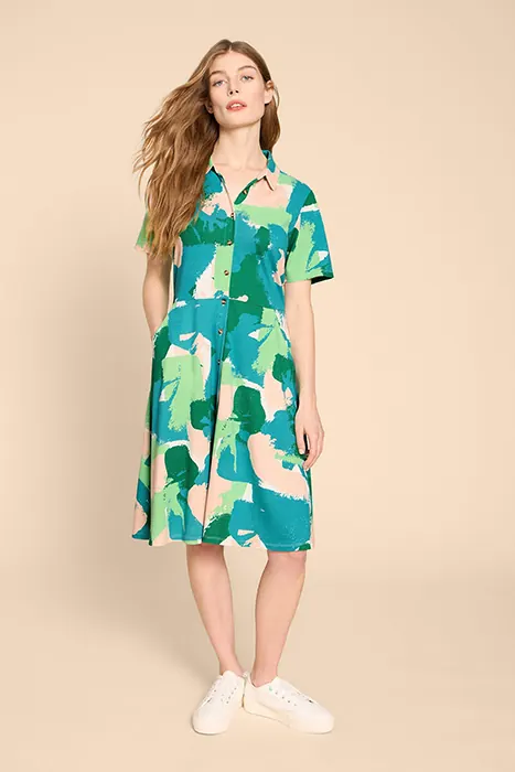 White Stuff Ria Jersey Shirt Dre Green Printed Maat: 20 | Blousejurken Outlet | Dames | Groen