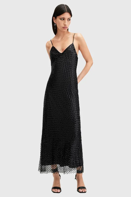 AllSaints Chantelle Dress Black Maat: 8 | Midi Jurken Outlet | Dames | Zwart