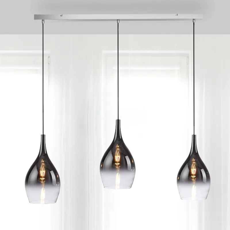 Lampa wisząca Paul Neuhaus Pilua, dym, szkło, 100 cm, 3-punktowa.