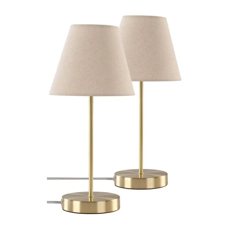Beżowa/w kolorze mosiądzu tekstylna lampa stołowa (wysokość 39 cm) Lasse – Jotex