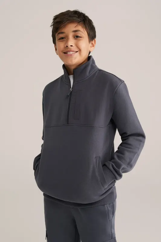 We Fashion Halfway Zipper Dark Grey Maat: 134/140 | Sportkleding Outlet | kids | Grijs