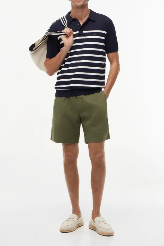 Tommy Hilfiger Dover 8 Po Sorona Linen Chino Dark Artichoke Maat: W29 | Korte Broeken Outlet | Heren | Groen