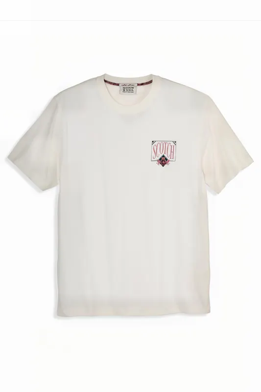Scotch & Soda Relaxed Fit Ss Graphic Tee Swan Maat: S | T-shirts met Print Outlet | Heren | Ecru