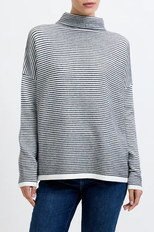 French Connection Babysoft Stripe Lena High Nk Winter Wht/midnight Maat: XL | Sweaters Outlet | Dames | Grijs