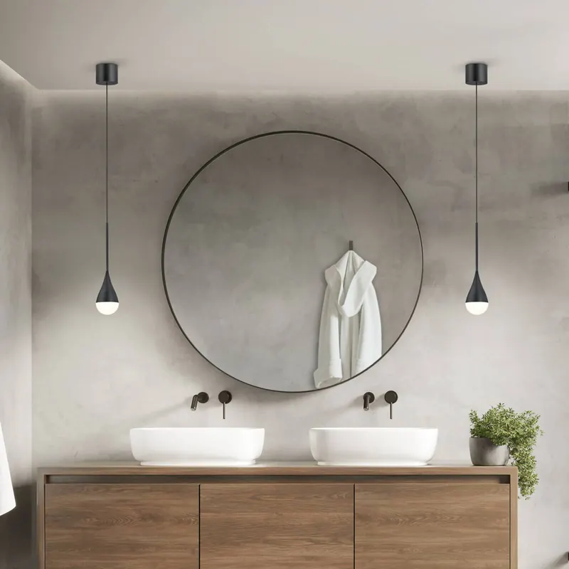 Lampa wisząca LED Helestra DUC, czarna, IP44, Ø 7 cm