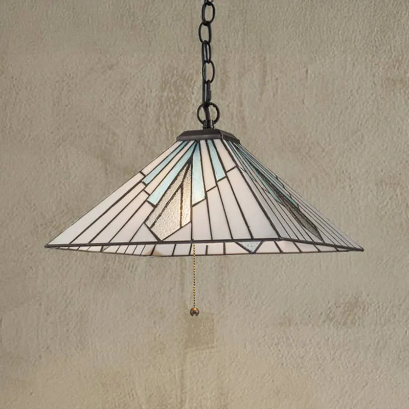 Lampa wisząca Alderley, styl Tiffany, brąz, włącznik pociągany